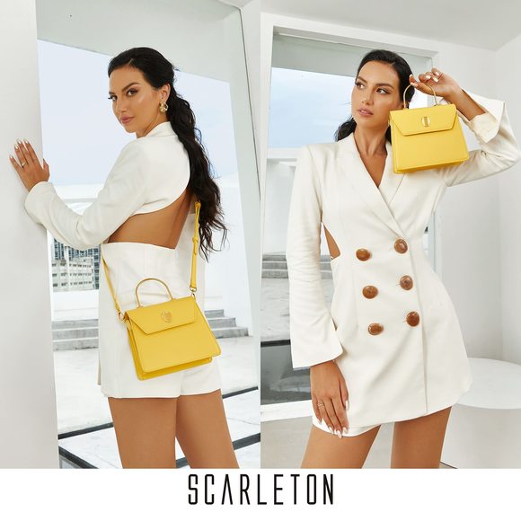Mini Gold Top Handle Satchel, Crossbody Shoulder Bag, H20840602 - White/Yellow - Picture 2 of 8